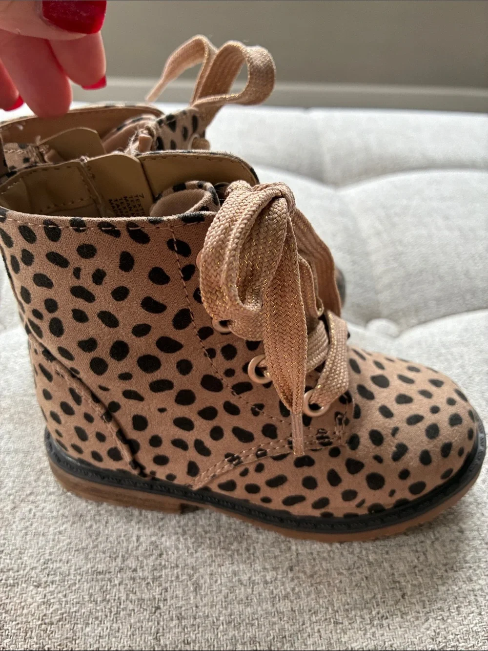 Cat & Jack Tan Leopard-Print Lace-Up Kids Ankle Boots